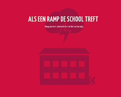 Een rode kaft met de woorden als en ramp school treft. School en Veiligheid